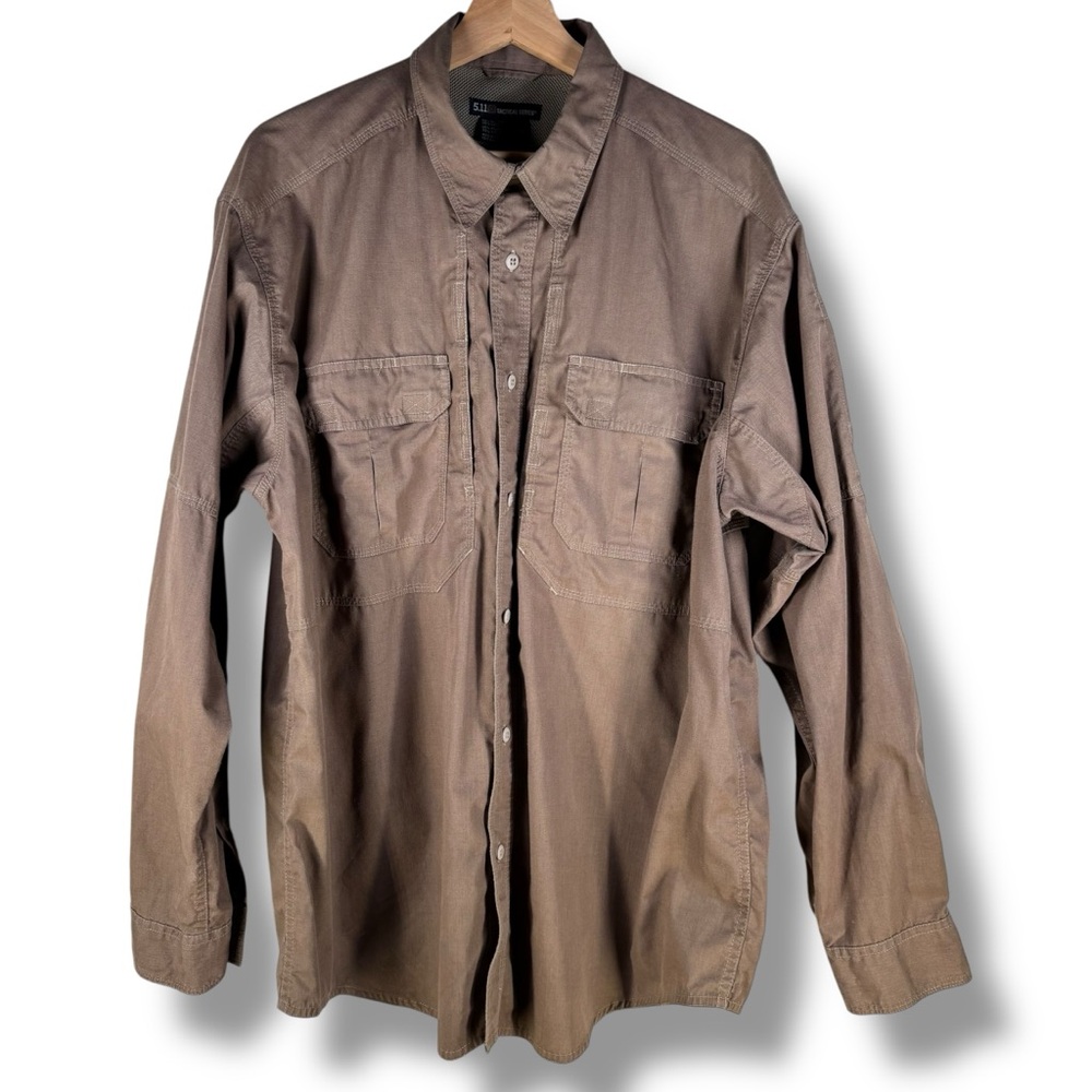 5.11 Tactical Series Brown Long-Sleeve Vented Utility Button-Down Shirt in Large